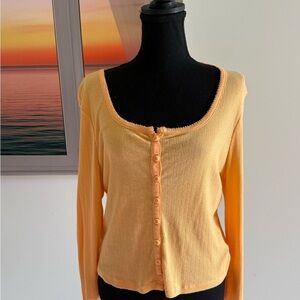 Forever 21 Orange Long Sleeve Crop Button Down Shirt